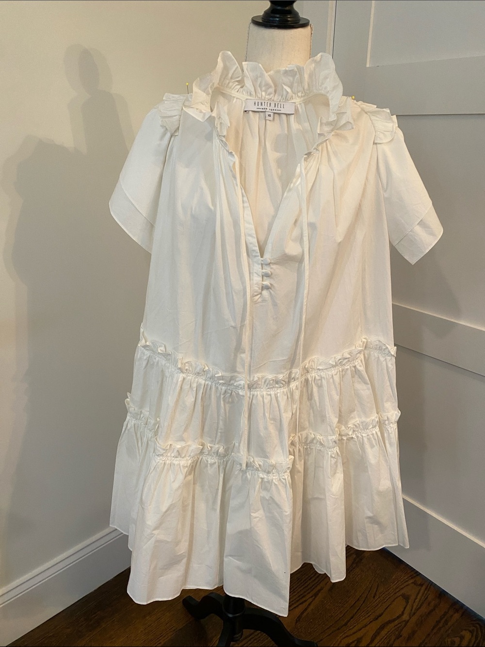 HUNTER BELL White Ruffle-Tiered Short Dress